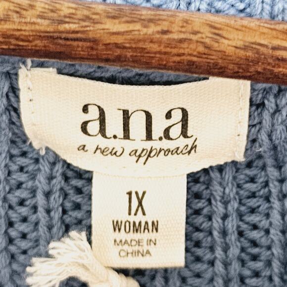 a.n.a Sweater Women's Plus Size 1X Coronet Blue NWT $44 Cozy Casual Normcore - Picture 7 of 8
